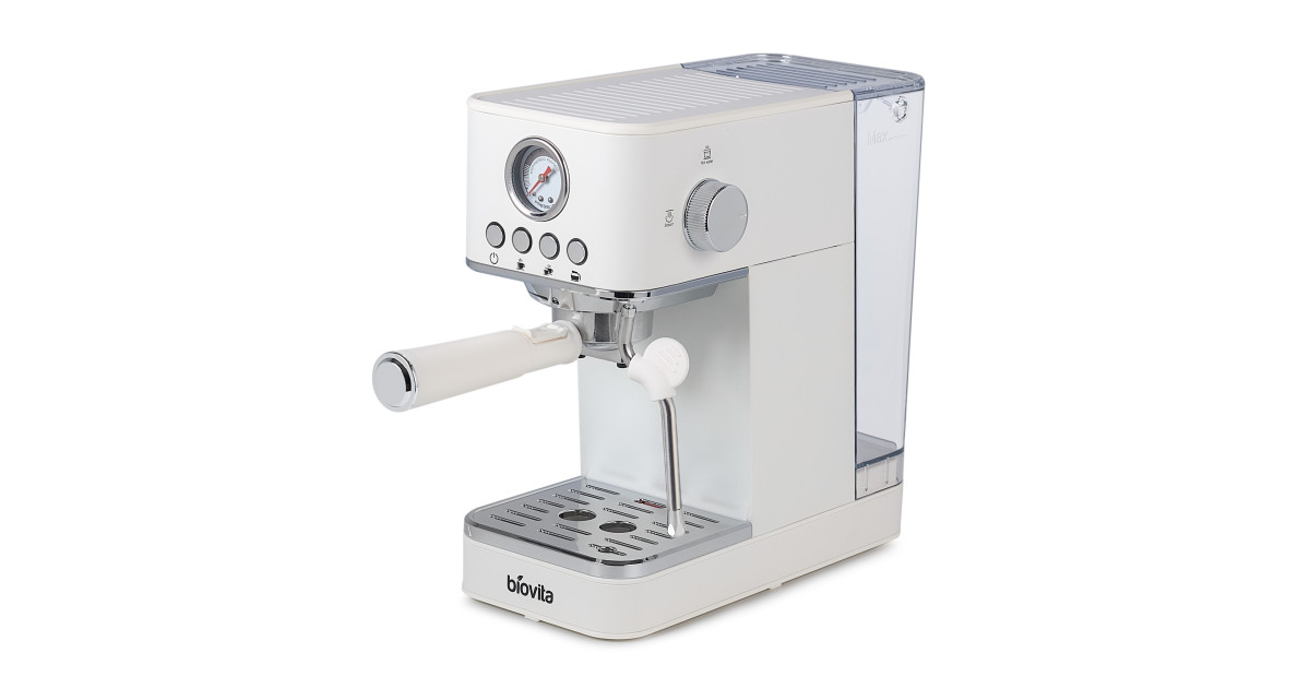 Espressor Biovita ROYAL, 1200W, 1.7L, 20 bari, carcasă inox, spumare, Alb Ivory