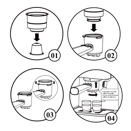 Portafiltru 60mm pentru capsule Nespresso sau Starbucks pentru espressoarele NEO si ECLIPSE, utilizare
