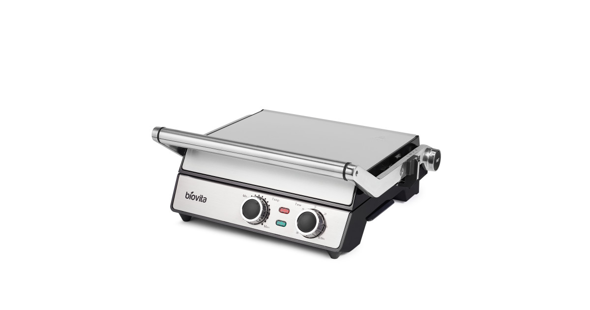 Sandwich maker, Biovita PANINI-MAX, 2200W putere, carcasa inox, ajustarea timpului si a temperaturii