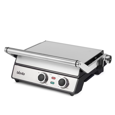 Sandwich maker, Biovita PANINI-MAX, 2200W putere, carcasa inox, ajustarea timpului si a temperaturii