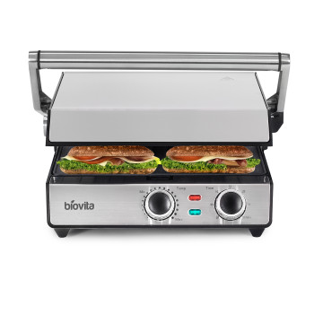 Sandwich maker, Biovita PANINI-MAX, 2200W putere, carcasa inox, ajustarea timpului si a temperaturii  sandwich