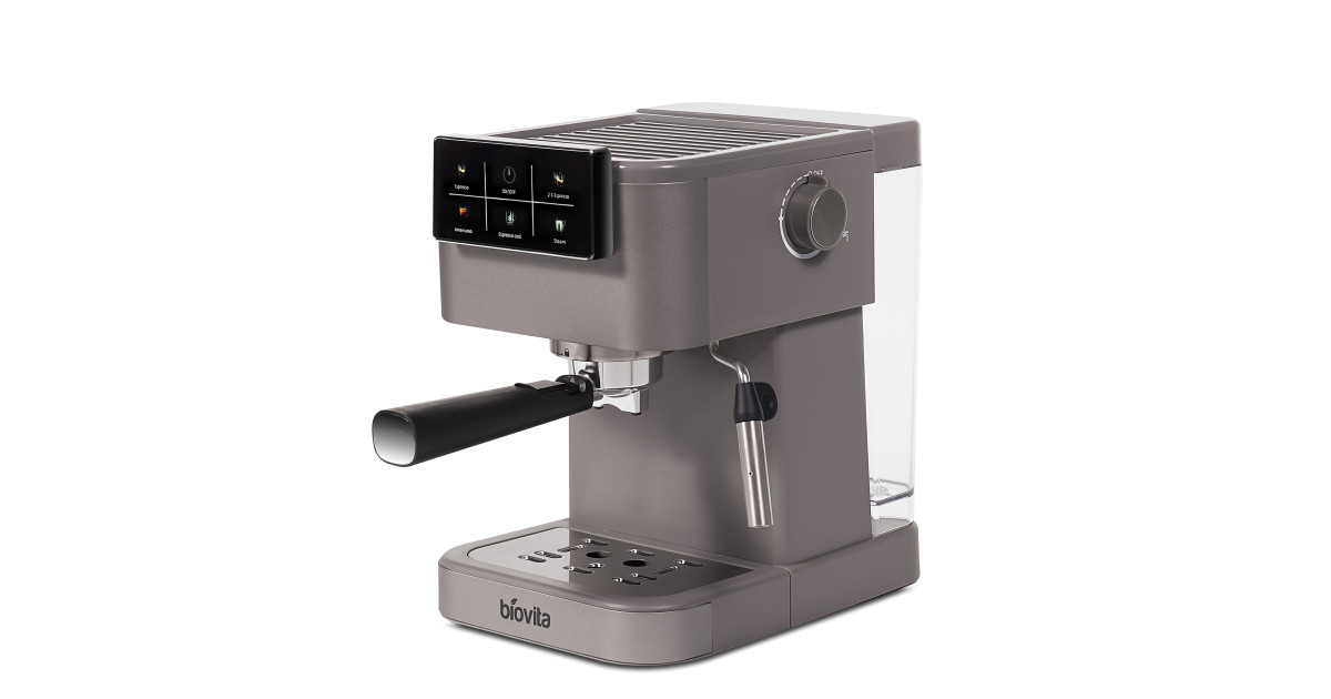 Espressor Biovita NEO, 1350W, functie cafea rece, 20 bari, 1.5L, afișaj digital, carcasă inox, profil