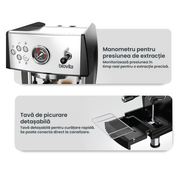 Espressor profesional, Biovita MAESTRO, 20 bari, rezervor de 3.8L, 3550W, pompă Ulka